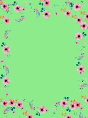 Framed green background with pink flowers