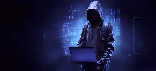 Anonymous hacker with laptop. Concept of dark web, cybercrime, cyberattack, etc