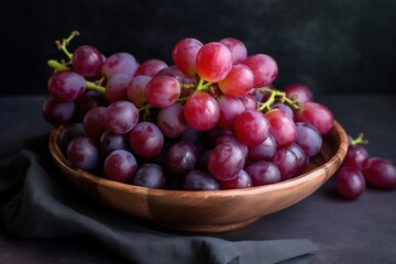 A bowl of vibrant purple grapes. Generative AI.