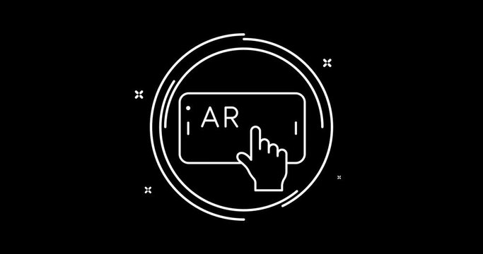augmented reality on smartphone animated outline icon with alpha channel. augmented reality rotation appearance 4k video animation for web, mobile and ui design