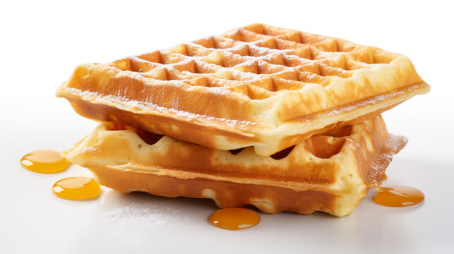 Belgian Waffles With Jam On A White Background. Generative Ai. 