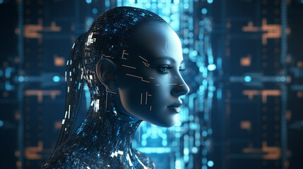 artificial intelligence concept, robot on blue background. Generative Ai. 