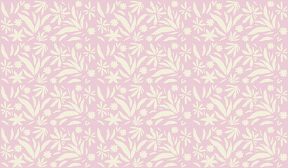 Botanical seamless pattern design with cut-out cute abstract nature elements for monochromatic background, backdrop, wallpaper, wrapping paper... Simple tropical leaves and flowers vector graphics