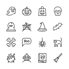 Fototapeta premium Halloween event thin line icons set, example sign of horror, pumpkin, ghost, skull, trick or treat. vector illustration