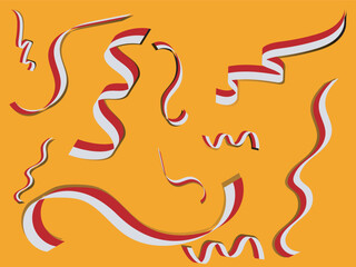 vector Indonesian red white flag ribbon collection vector isolated