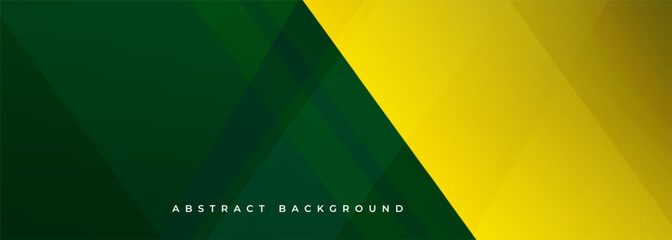 Vector dark green and yellow modern abstract banner with diagonal shapes. Yellow and green wide abstract background.