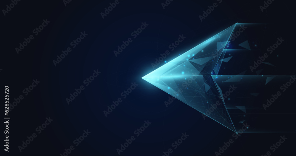 Fototapete Blue arrows abstract high speed movement. Low polygonal and wireframe from dots and lines. Vector illustration