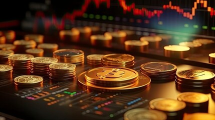 Fototapeta premium Bitcoin Cryptocurrency with price chart, Generative AI