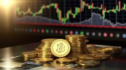 Bitcoin Cryptocurrency with price chart, Generative AI