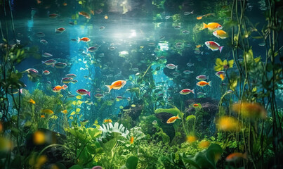 Obraz na płótnie Canvas Aquarium fish and algae view