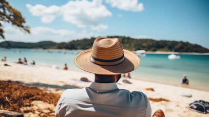 Senior Relaxing Travel at form beach, Generative AI