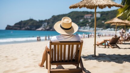 Senior Relaxing Travel at form beach, Generative AI