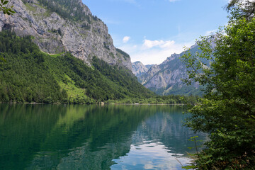 Plakat leopoldsteinersee, Austria. The Leopoldsteinersee is a mountain lake in Styria, in the east of Austria