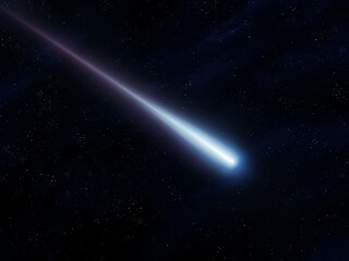 Close up of a large meteor in the night sky. Falling meteorite isolated. Bright fireball at night.