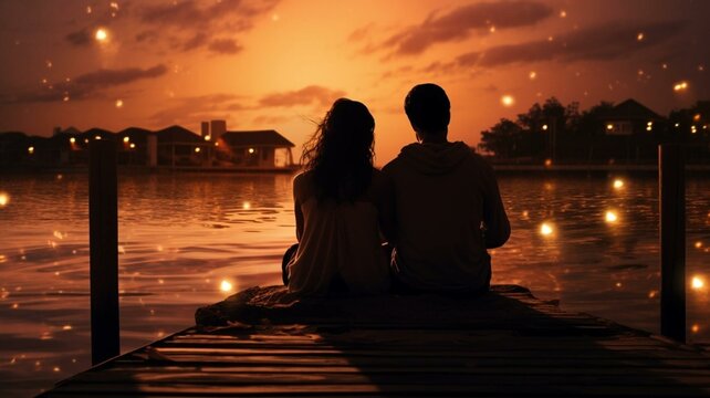 couple on a pier at sunset