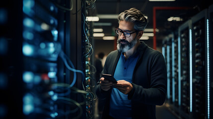 System Administrator Managing Servers at Data Center. IT Specialist at Work in Server Room