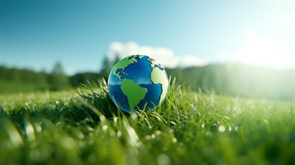 Earth globe on grass made with Ai generative technology