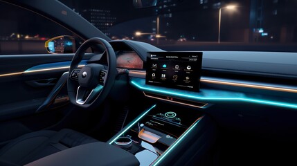 Interior of a futuristic car made with Ai generative technology