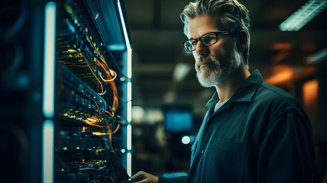 System Administrator Managing Servers at Data Center. IT Specialist at Work in Server Room