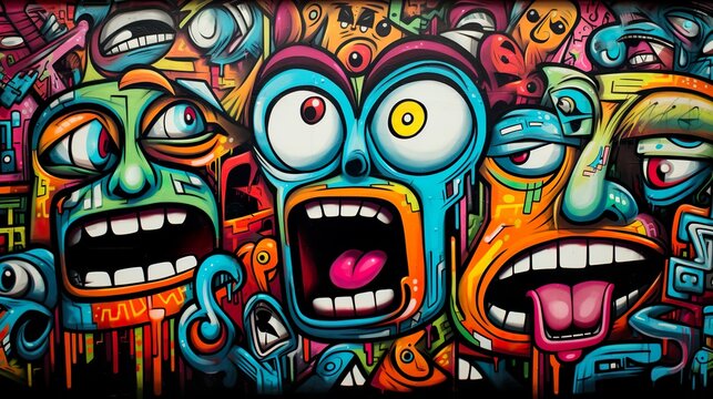 Fototapeta Graffiti art of faces made with Ai generative technology