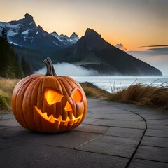 Halloween holiday, a pumpkin on a neutral background created by artificial intelligence on a neutral background created and generated by AI