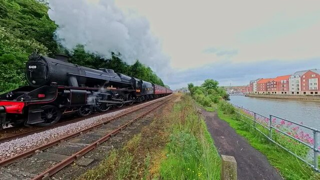 Whitby, North Yorkshire, UK &ndash; June 30 2023. Traditional steam train on the North York Moors railway