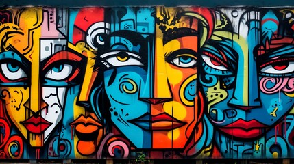 Graffiti art of faces made with Ai generative technology - obrazy, fototapety, plakaty