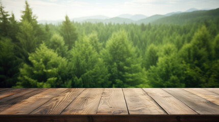 Naklejka na ściany i meble Empty wooden table with green background