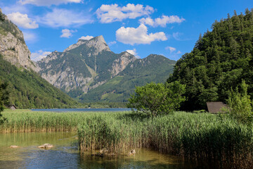 Fototapeta na wymiar leopoldsteinersee, Austria. The Leopoldsteinersee is a mountain lake in Styria, in the east of Austria