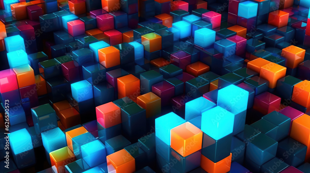 Poster Abstract Wallpaper Background in Colorful Squares extreme closeup. Generative AI