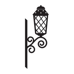 Vintage street lamp, black silhouette, vector isolated illustration
