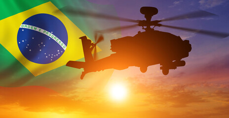 Helicopter against the flag of Brazil. Concept of national holidays. Independence Day. 3d...