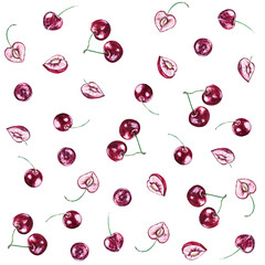 Berries, Blossomswers & Leaves Seamless Pattern   Fruit Beeren Muster, Stoffdesign, wiederholen Fliese, Surface Muster,   © johnesorge