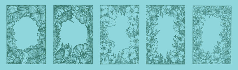 Floral frame illustrations set, Botanical frame, flowers background, greetings design