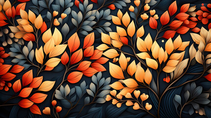 Background of autumn plants. Illustration of brown, red and yellow leaves. Autumn Wallpaper