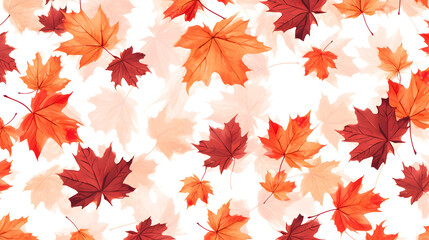 Naklejka na ściany i meble Autumn pattern red and brown watercolor maple leaves. White background