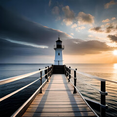 Fototapeta na wymiar An amazing sunset with a lighthouse