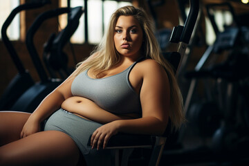 Fototapeta na wymiar Plus size female model exercising at the gym