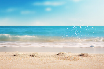 Fototapeta na wymiar Generative ai: Beach Landscape with sunlight and sea blur background