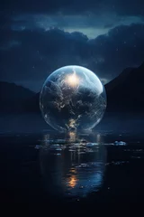 Photo sur Plexiglas Pleine Lune arbre Generative ai: A large planet over a body of water