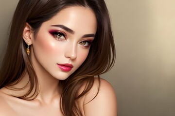 Naklejka premium Hot woman with makeup posing. Fashion beauty model. AI generative art