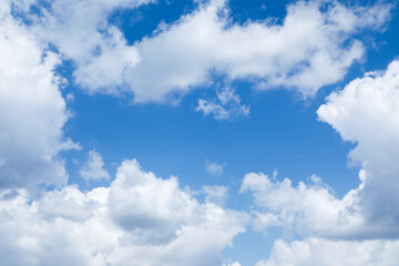 Sky clouds. Blue sky and white clouds background, frame