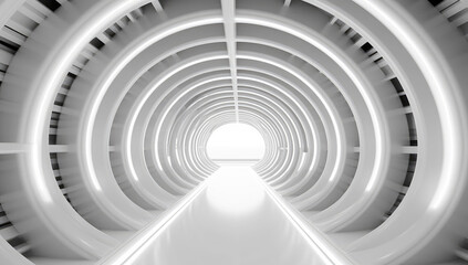 Obraz premium Futuristic Empty White Tunnel with a Light from the End extreme closeup. Generative ai