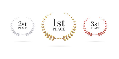 Award Winner emblem collection of gold, silver and bronze laurel wreath. Vector illustration