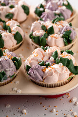 Closeup of cupcakes made of white cream for fat thursday.