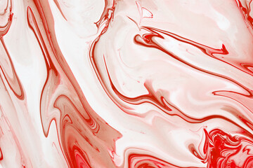 Abstract red and white paint background. Acrylic texture with marble pattern.