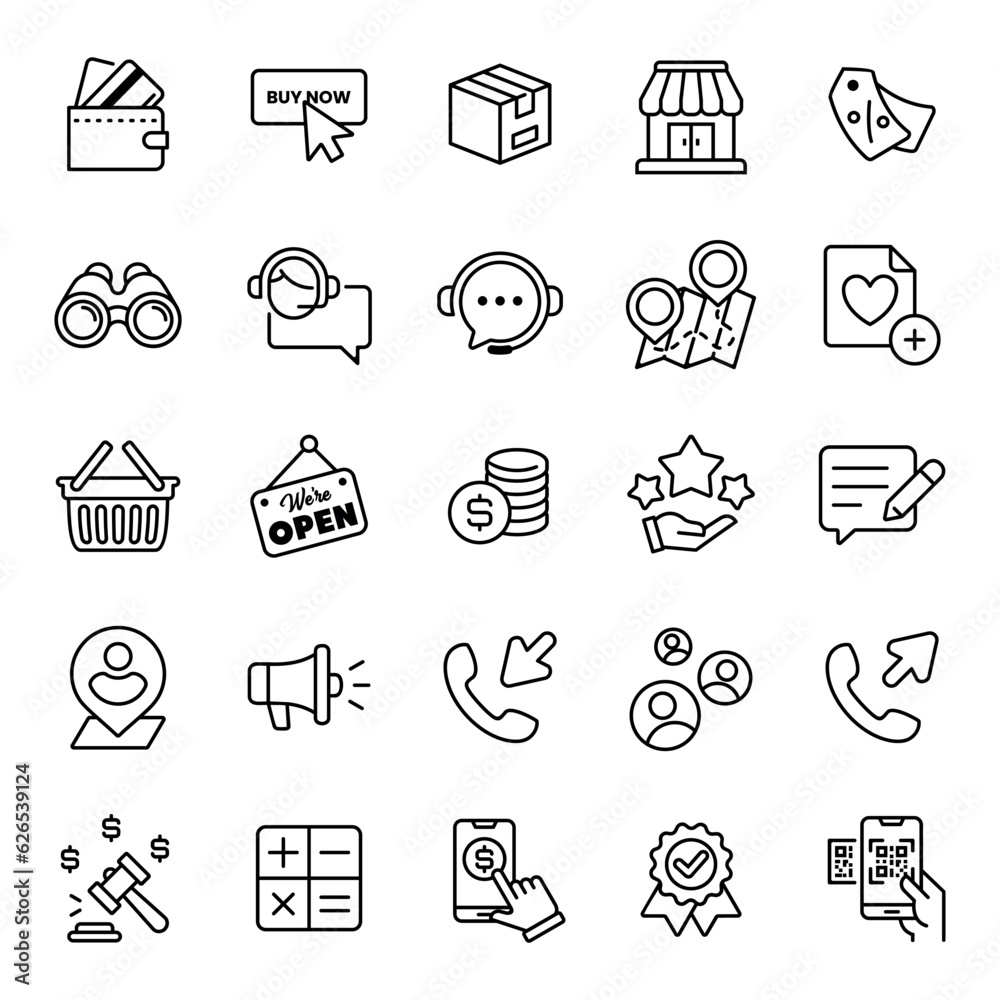 Poster outline e-commerce online shopping icon set collection for marketplace store web and app business element 