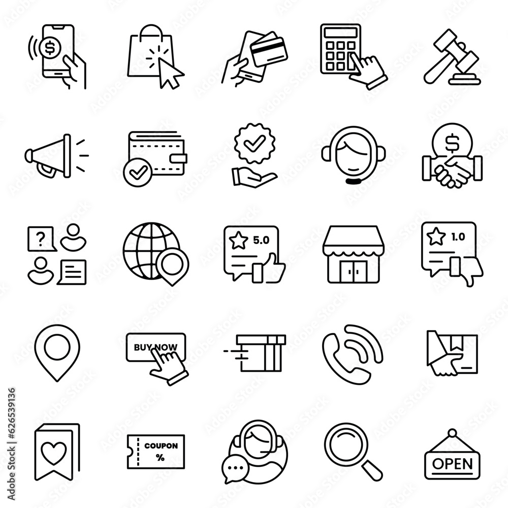 Poster e-commerce online shopping line icon set collection global online store element symbol vector templa