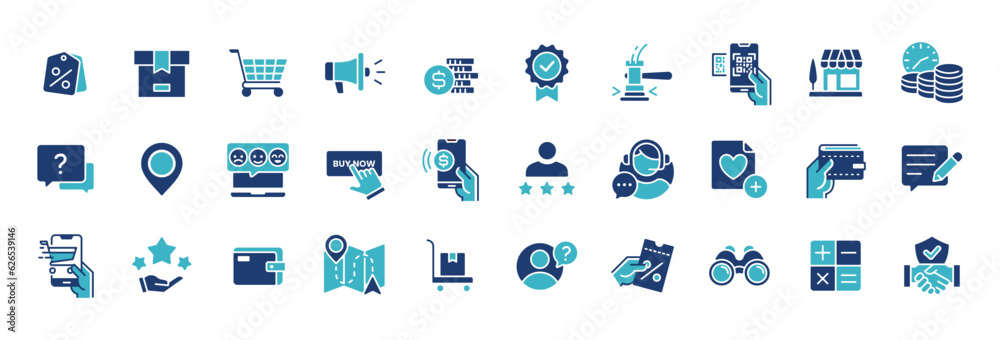 Poster set of e-commerce online shopping icons collection vector for marketplace business web and app templ