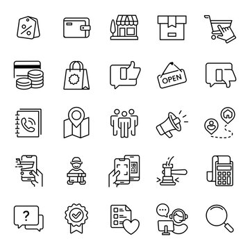 E-commerce icon set line vector. Online shopping outlined icons commerce business illustration design